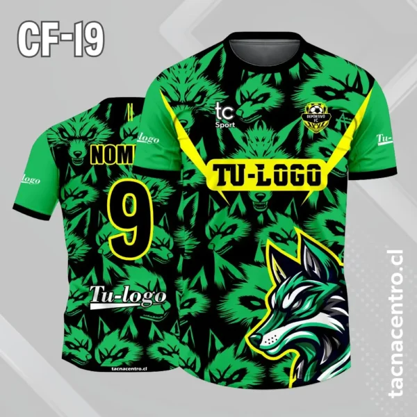 Camiseta de futbol cabeza de lobo con patrones de lobos azul y negro 4 Camiseta de futbol cabeza de lobo con patrones de lobos verde y negro