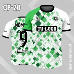 Camiseta de futbol blanco con patron de rombos color verde
