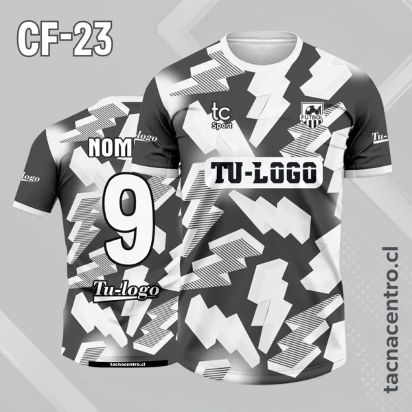 Camiseta de futbol negro con patrones de rayos amarillo 5 Camiseta de futbol negro con patrones de rayos grises