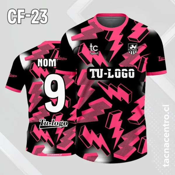 Camiseta de futbol negro con patrones de rayos amarillo 4 Camiseta de futbol negro con patrones de rayos rosados