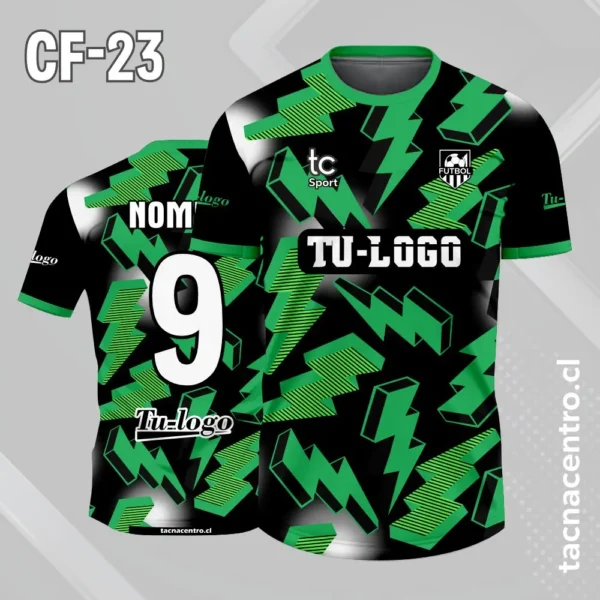 Camiseta de futbol negro con patrones de rayos amarillo 2 Camiseta de futbol negro con patrones de rayos verdes