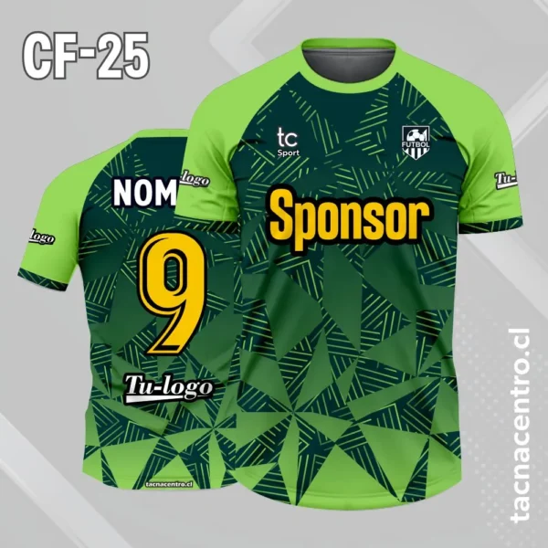 Camiseta de futbol lila con triangulos morados 2 Camiseta de futbol verde agua con triangulos verde botella