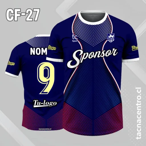 Camiseta de futbol azul noches con lineas curvas blancas