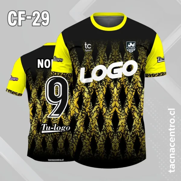 Camiseta de futbol negro con mangas turquesa 2 Camiseta de futbol negro con mangas amarillo