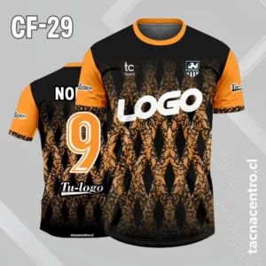 Camiseta de futbol negro con mangas naranja