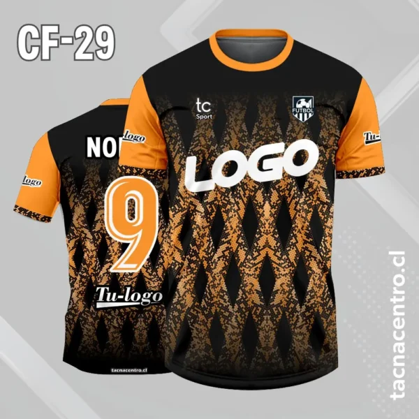 Camiseta de futbol negro con mangas turquesa 3 Camiseta de futbol negro con mangas naranja