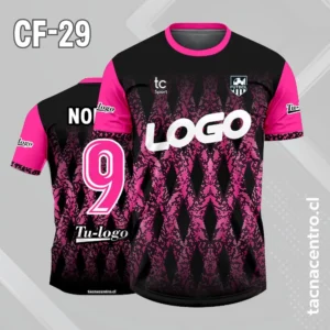 Camiseta de futbol negro con mangas rosado