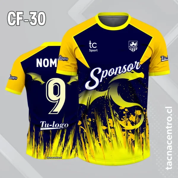 Camiseta de Futbol Con Diseño de Dragon 3 Camiseta de futbol dragon de amarillo con fondo azul noche