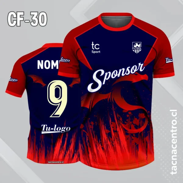 Camiseta de Futbol Con Diseño de Dragon 4 Camiseta de futbol dragon rojo con fondo azul noche