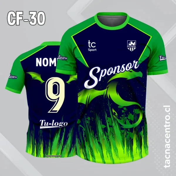 Camiseta de Futbol Con Diseño de Dragon 2 Camiseta de futbol dragon verde con fondo azul noche