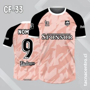 Camiseta de futbol rosado con mangas ranglan de color negro