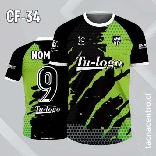 Camiseta de futbol negro con efecto de derrame verde