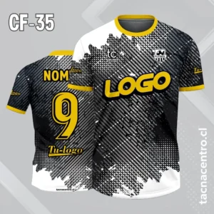 camiseta de futbol blanco con patrón de rayas oscuras