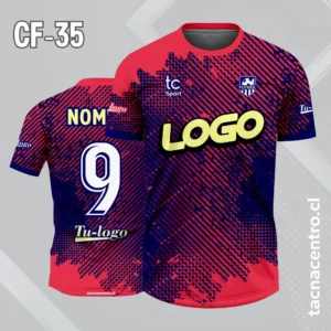 camiseta de futbol rojo con patrón de rayas azul marino