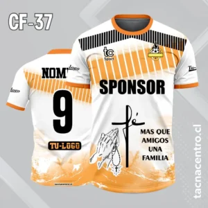 Camiseta de futbol blanco con lineas psicodelicas naranja