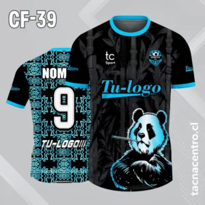 Camisetas de Fútbol Personalizadas: Diseño Gratis 9 Camiseta de futbol negra con panda celeste