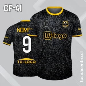 Camiseta de futbol negra con puntos grises mangas amarillas