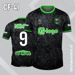 Camisetas de Fútbol Personalizadas: Diseño Gratis 22 Camiseta de futbol negra con puntos grises mangas verdes