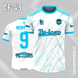 Camisetas de Futbol Celestes Personalizadas 2 Camiseta de futbol blanco con lineas de rajadura y 2 lineas en los hombros color celeste