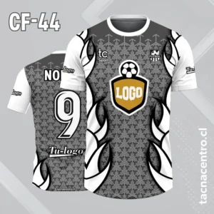 Camiseta de futbol con fuego blanco en los costados y centro de plomo plata
