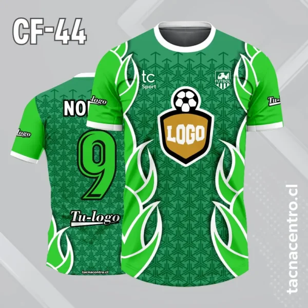 Camiseta de futbol Negra con Dorado 2 Camiseta de futbol con fuego verde claro en los costados y centro verde oscuro