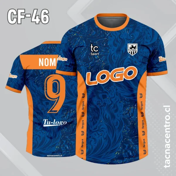 Camiseta de futbol gris con bordes verdes 4 Camiseta de futbol azul con bordes naranjas