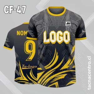 Camiseta de futbol negra con rayas amarillas