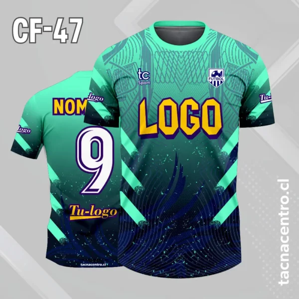 Camiseta de futbol morado con rayas azules 5 Camiseta de futbol azul con rayas verde turquesa