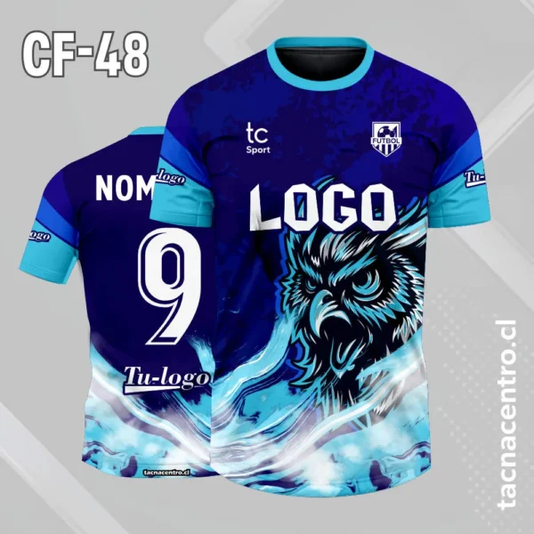 Camiseta de futbol búho azul con celeste 1 Camiseta de futbol búho azul con celeste