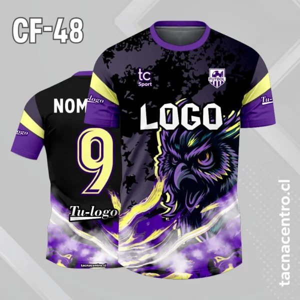Camiseta de futbol búho azul con celeste 4 Camiseta de futbol búho morado con negro