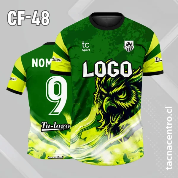 Camiseta de futbol búho azul con celeste 2 Camiseta de futbol búho verde con amarillo