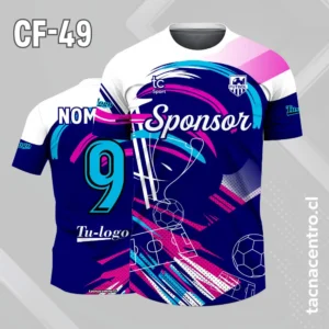 Camiseta de futbol azulino con hombros blancos