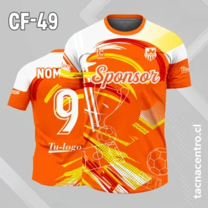 Camiseta de futbol naranja con hombros blancos
