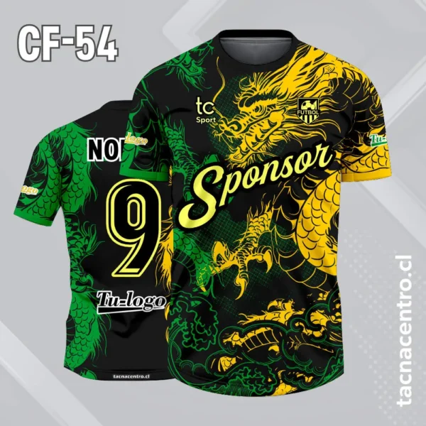 Camiseta de Futbol de Dragon con Garras 3 Camiseta de futbol dragón amarillo y verde con fondo negro