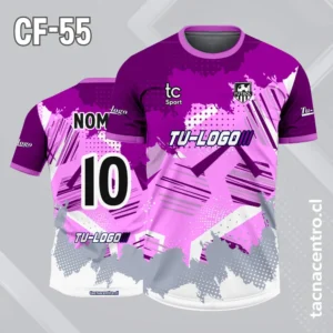 Camiseta de futbol picazo morado rosado y gris en la parte baja