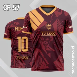 Camiseta de futbol guinda con 3 rayas doradas