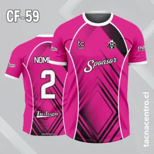 Camisetas de Fútbol Personalizadas: Diseño Gratis 12 Camiseta de futbol rosada con lineas curvas y cuello blanco