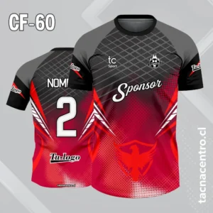 Camiseta de futbol gris y rojo con silueta de fenix