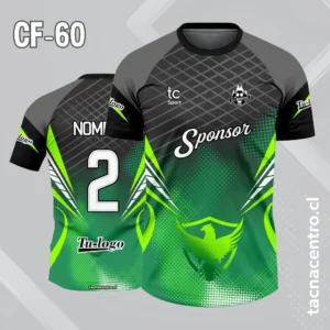 Camiseta de futbol gris y verde con silueta de fenix