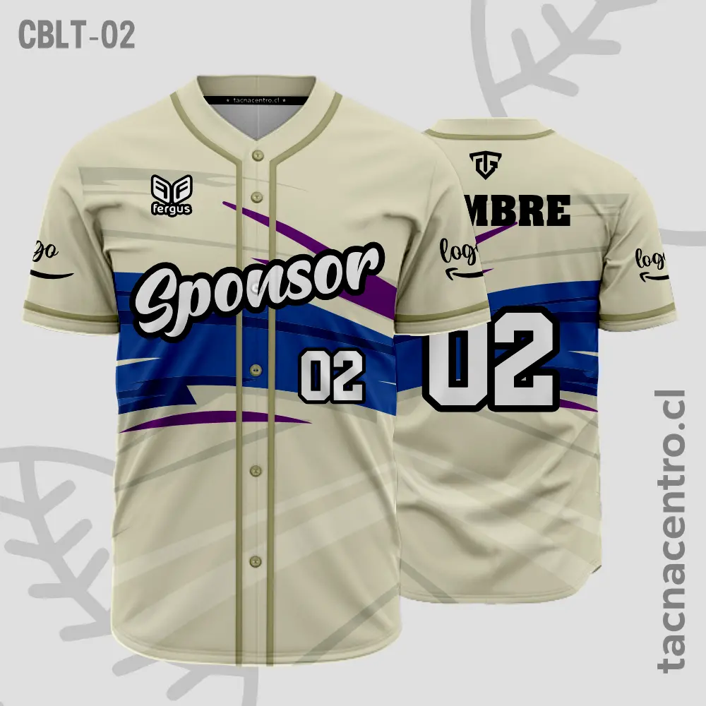 Camisetas de Beisbol Crema con azul