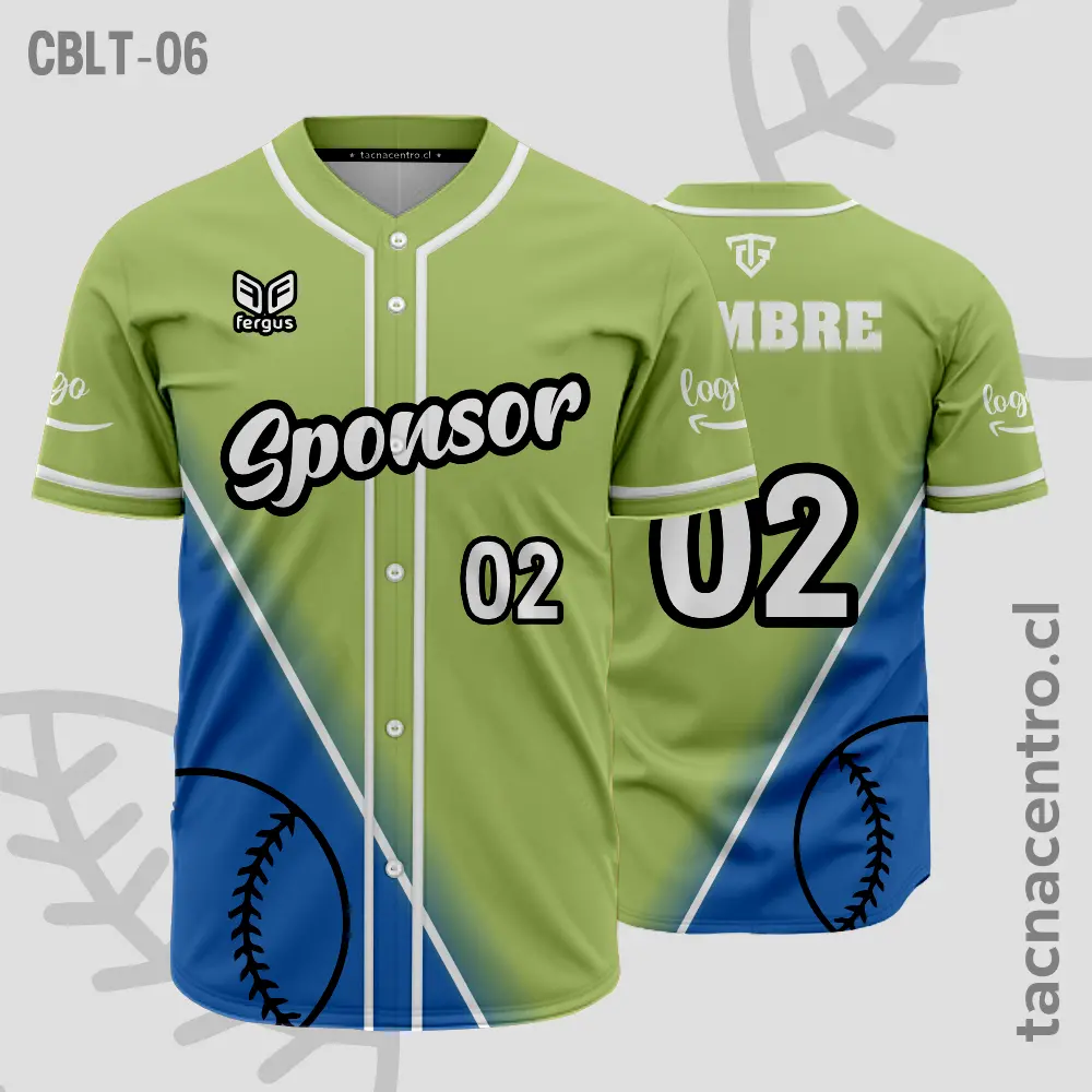 Camisetas de Beisbol Verde con azul