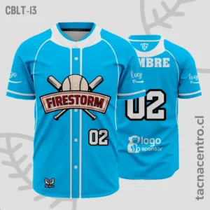 Camisetas de Beisbol celeste con cuello blanco