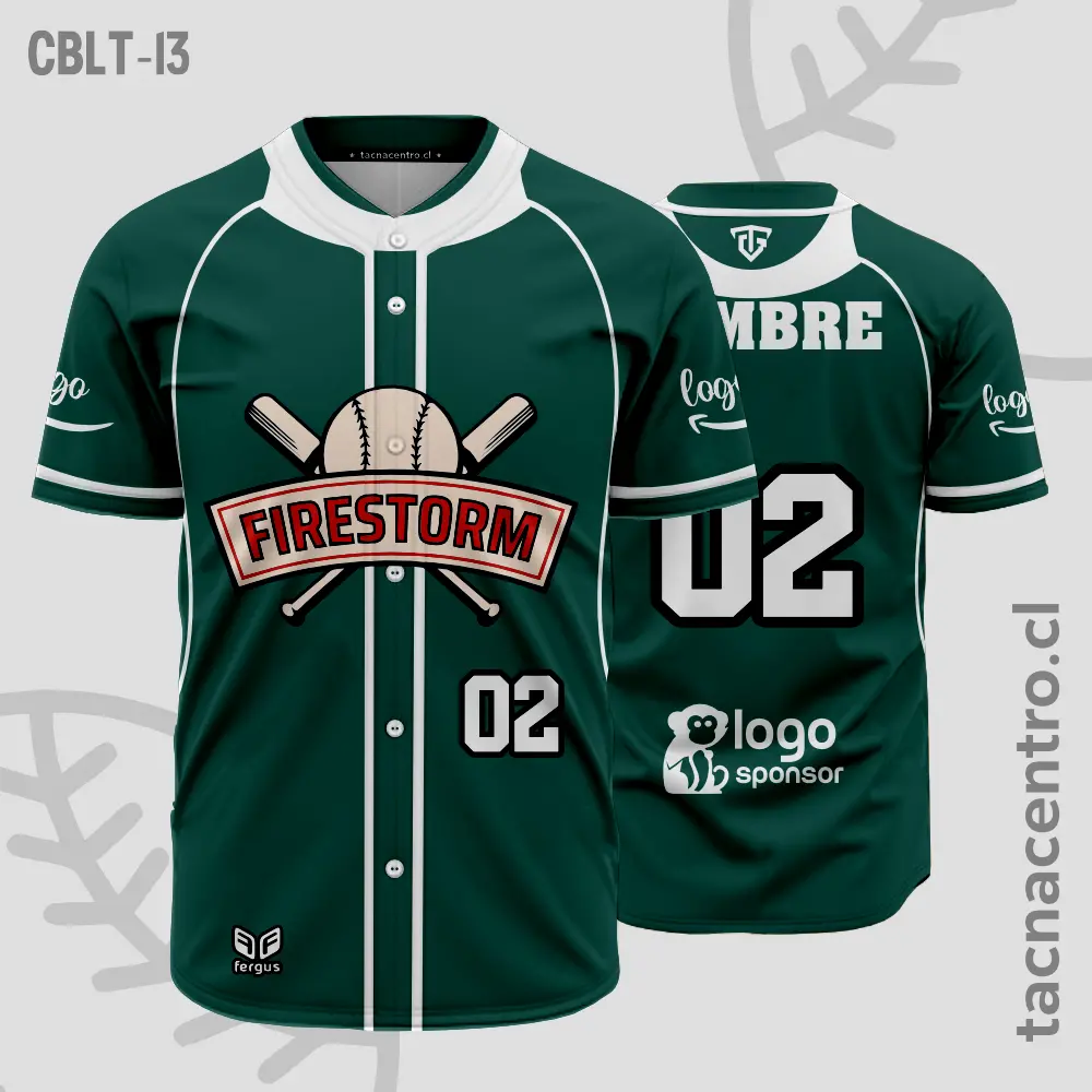 Camisetas de Beisbol Verde con cuello blanco