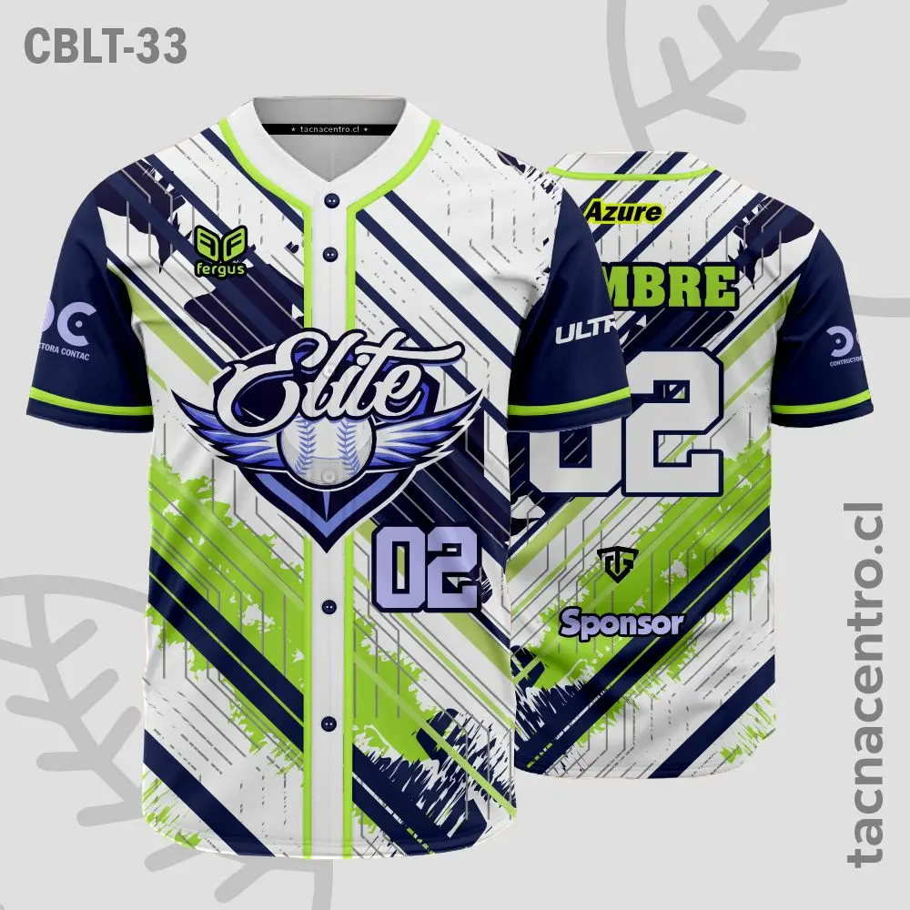 Camisetas de Beisbol Blanco con azul y verde