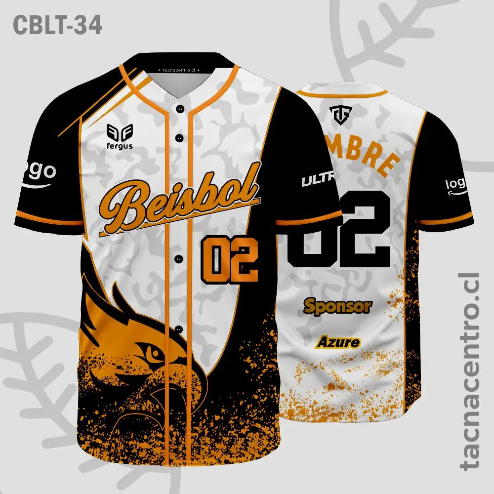 Camisetas de Beisbol Negro con blanco y naranja