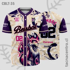 Modelos de Camisetas de Béisbol 19 Camisetas de Beisbol Crema con morado