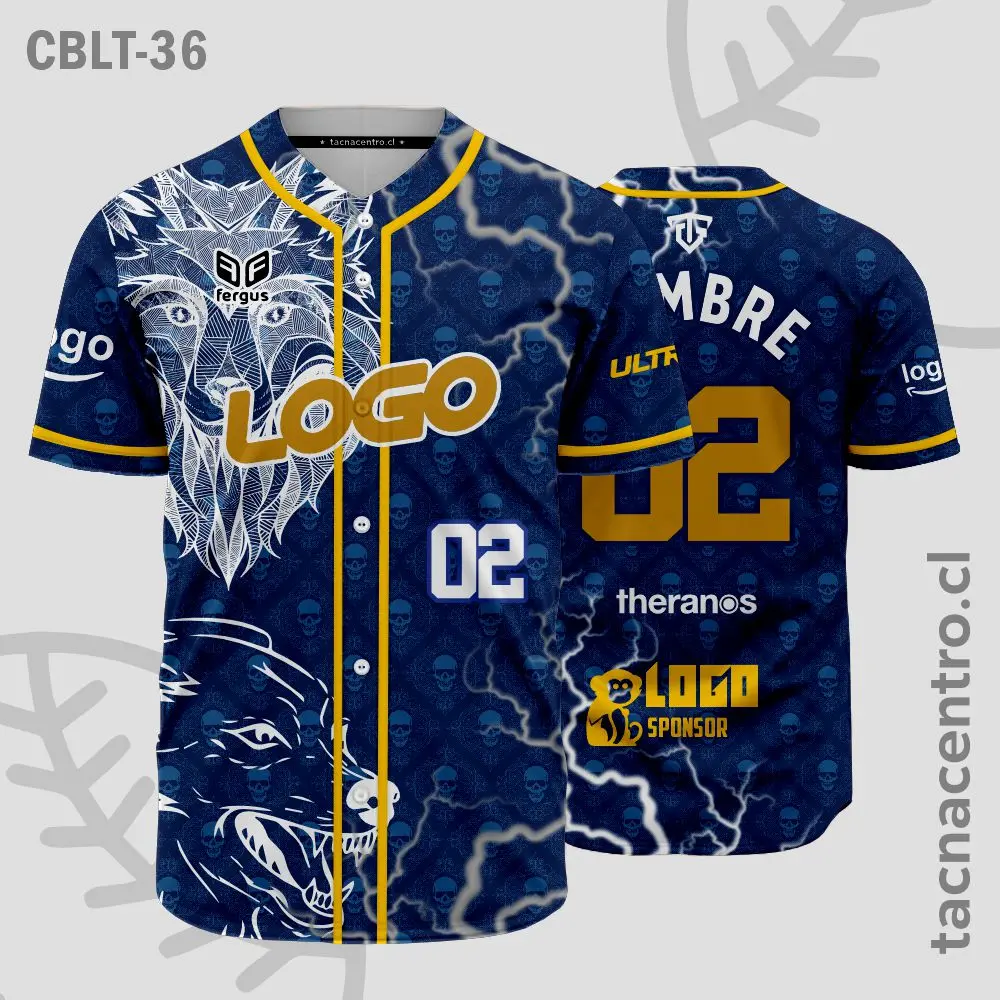 Camisetas de Beisbol Azul con leon