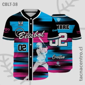 Camisetas de Beisbol negro con fucsia y celeste