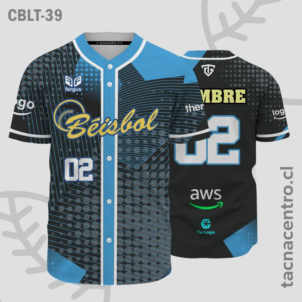 Camisetas de Beisbol Negro con celeste