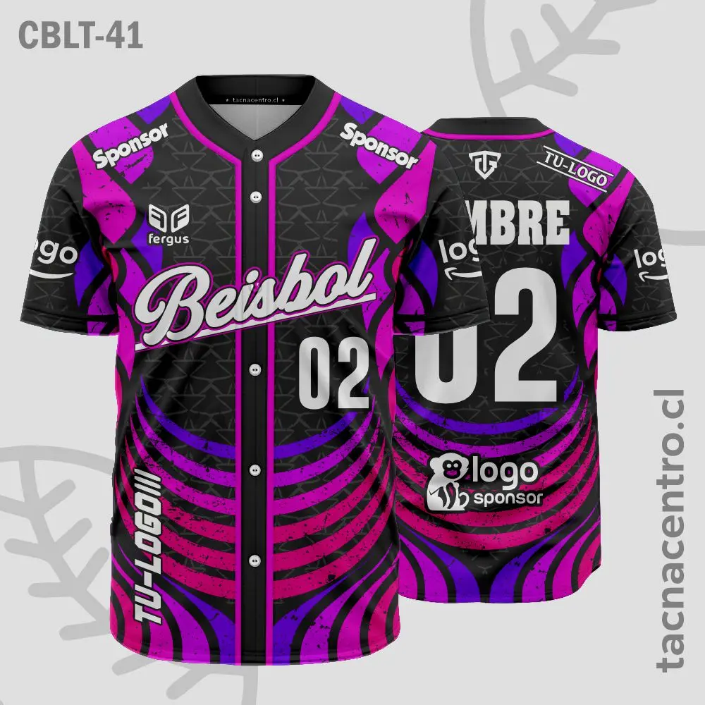 Camisetas de Beisbol Negro con fucsia